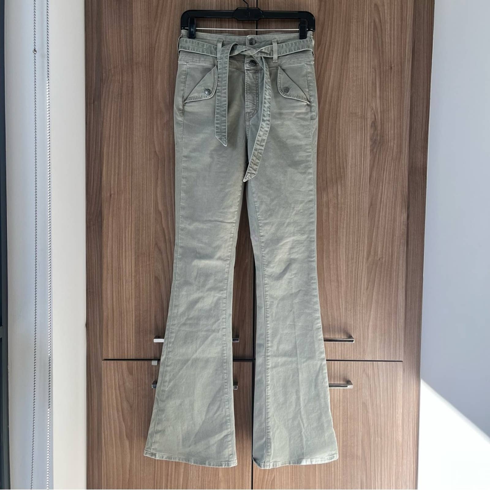 Veronica Beard Giselle Flared High Rise Jean In Green